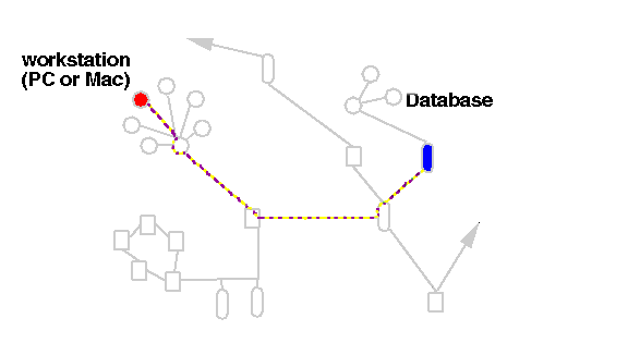 Graphic illustrating network of computers that make up the Internet
